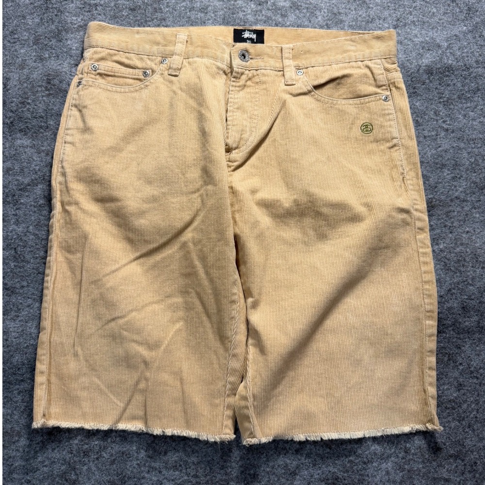 Vintage Y2K Stussy Corduroy Shorts Mens 30 Tan Beige Frayed Hem Raw Streetwear